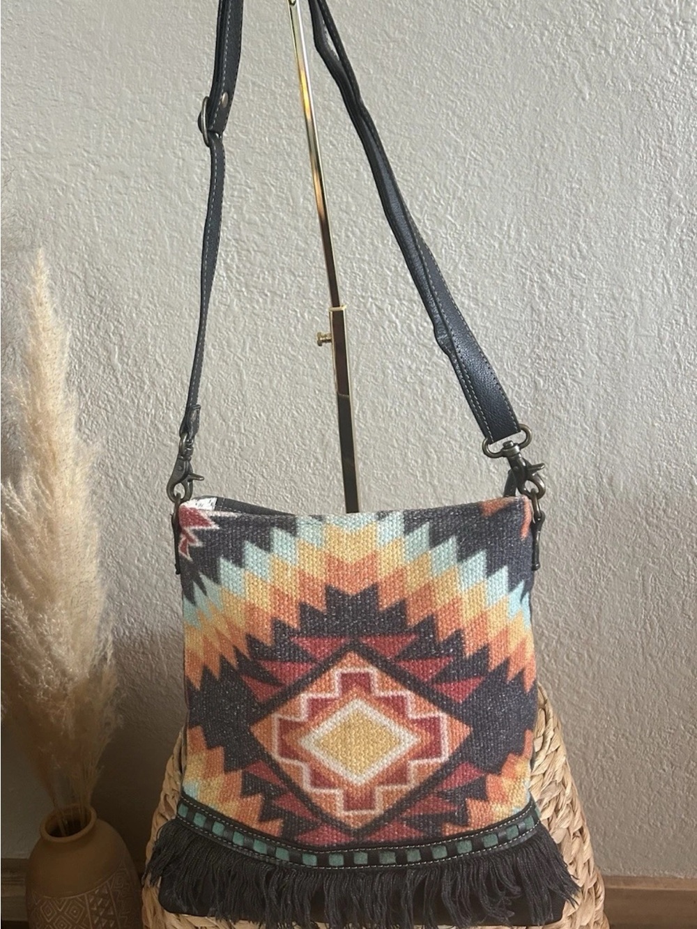 Myra Bag Ancestral Sun Canvas Leather Shoulder Bag Crossbody Southwestern S-7298